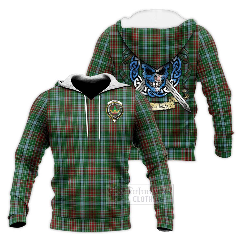 Tartan Vibes Clothing Gayre Tartan Knitted Hoodie with Family Crest Celtic Skull Style