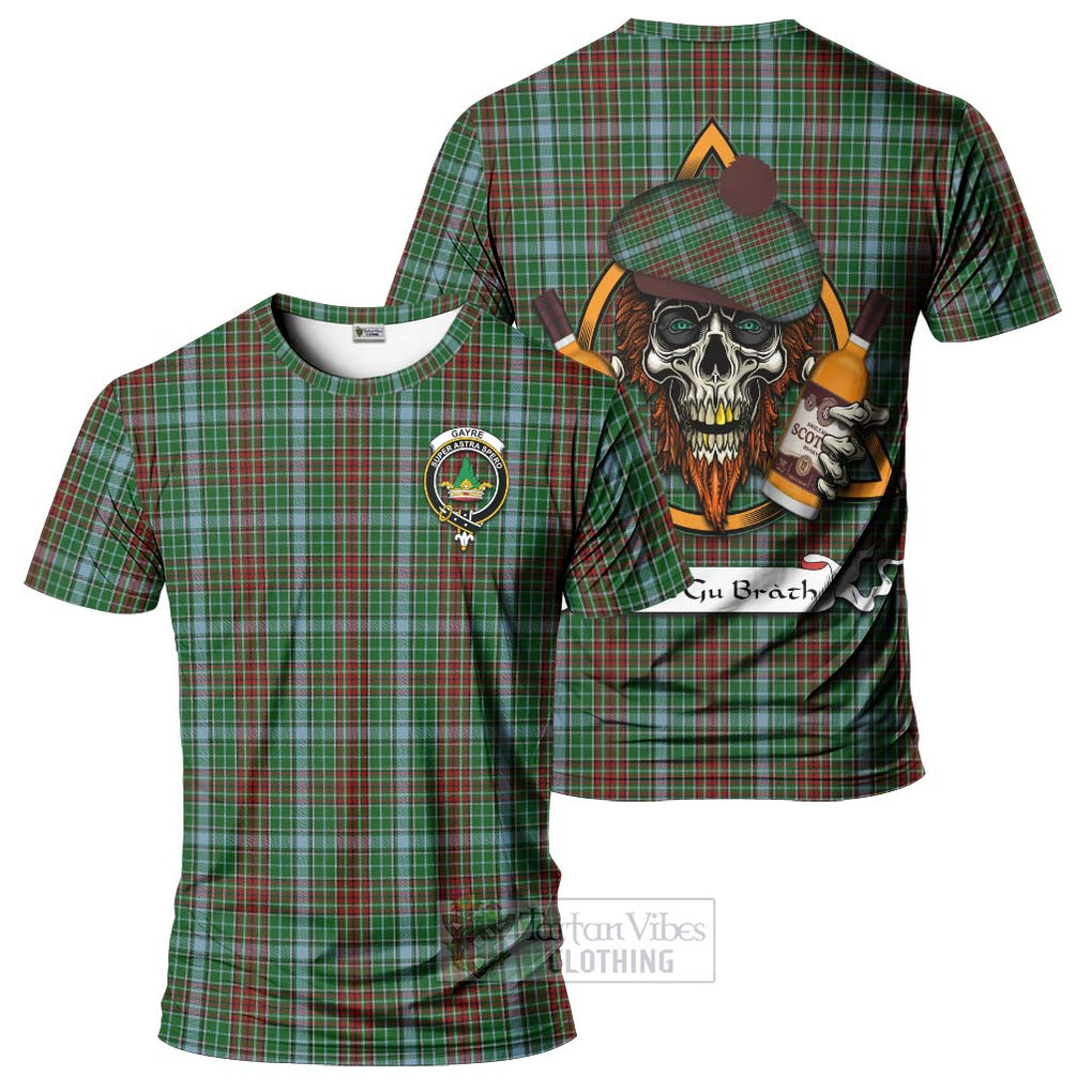 Tartan Vibes Clothing Gayre Tartan T-Shirt with Family Crest and Bearded Skull Holding Bottles of Whiskey