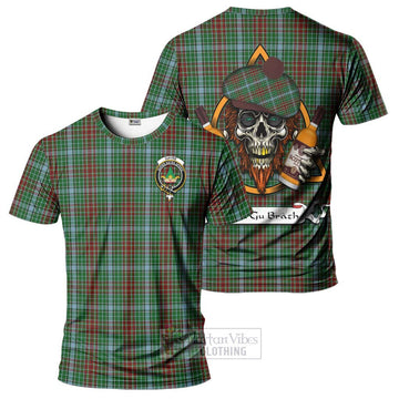 Gayre Tartan T-Shirt with Family Crest and Bearded Skull Holding Bottles of Whiskey