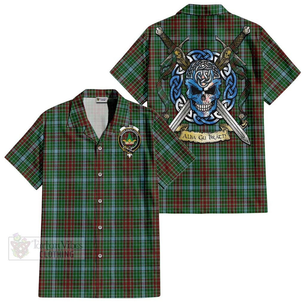 Tartan Vibes Clothing Gayre Tartan Short Sleeve Button Shirt with Family Crest Celtic Skull Style