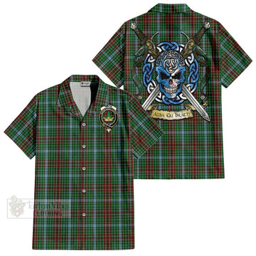 Gayre Tartan Short Sleeve Button Shirt with Family Crest Celtic Skull Style