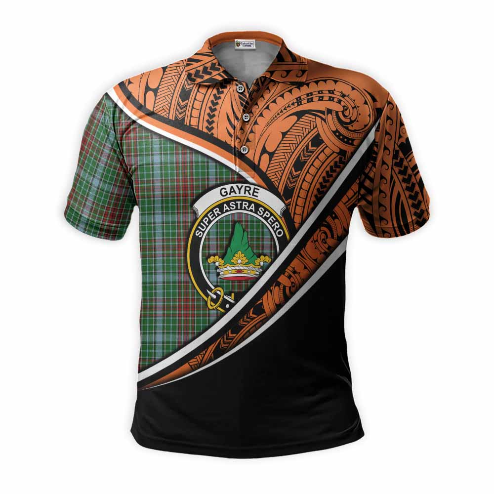 Tartan Vibes Clothing Gayre Crest Tartan Polo Shirt with Maori Tattoo Style - Orange Version