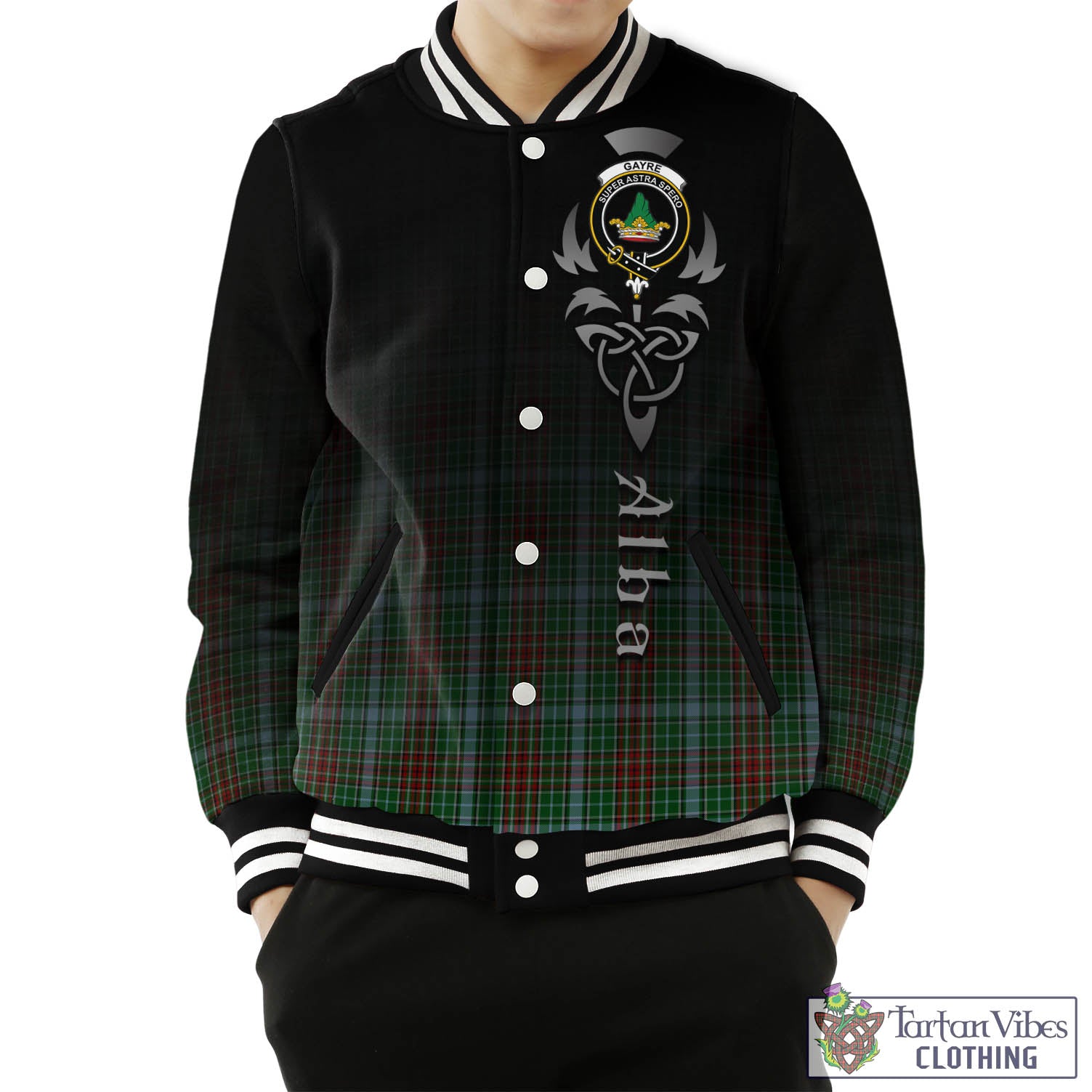 Tartan Vibes Clothing Gayre Tartan Baseball Jacket Featuring Alba Gu Brath Family Crest Celtic Inspired