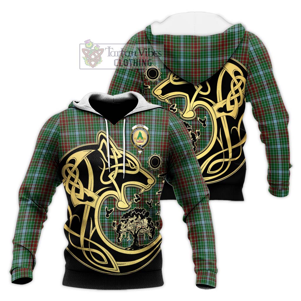 Tartan Vibes Clothing Gayre Tartan Knitted Hoodie with Family Crest Celtic Wolf Style