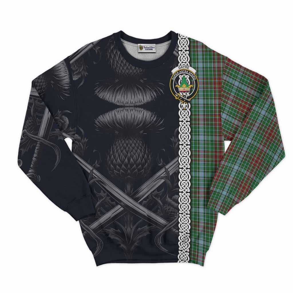 Tartan Vibes Clothing Gayre Tartan Sweatshirt with Family Crest Cross Sword Thistle Celtic Vibes