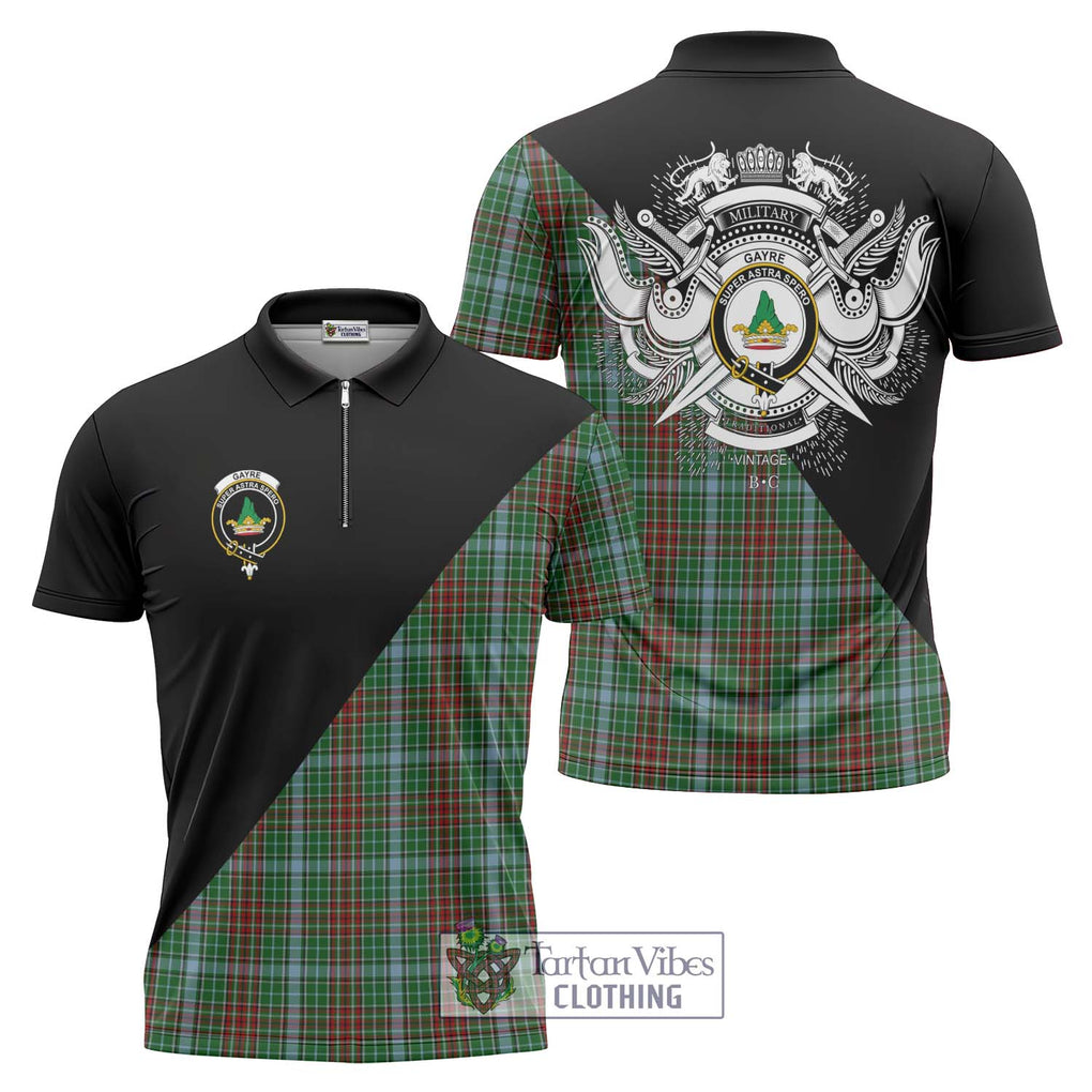 Gayre Tartan Zipper Polo Shirt with Family Crest and Military Logo Style Unisex - Tartanvibesclothing Shop