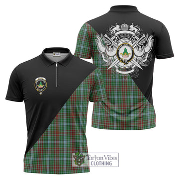 Gayre Tartan Zipper Polo Shirt with Family Crest and Military Logo Style