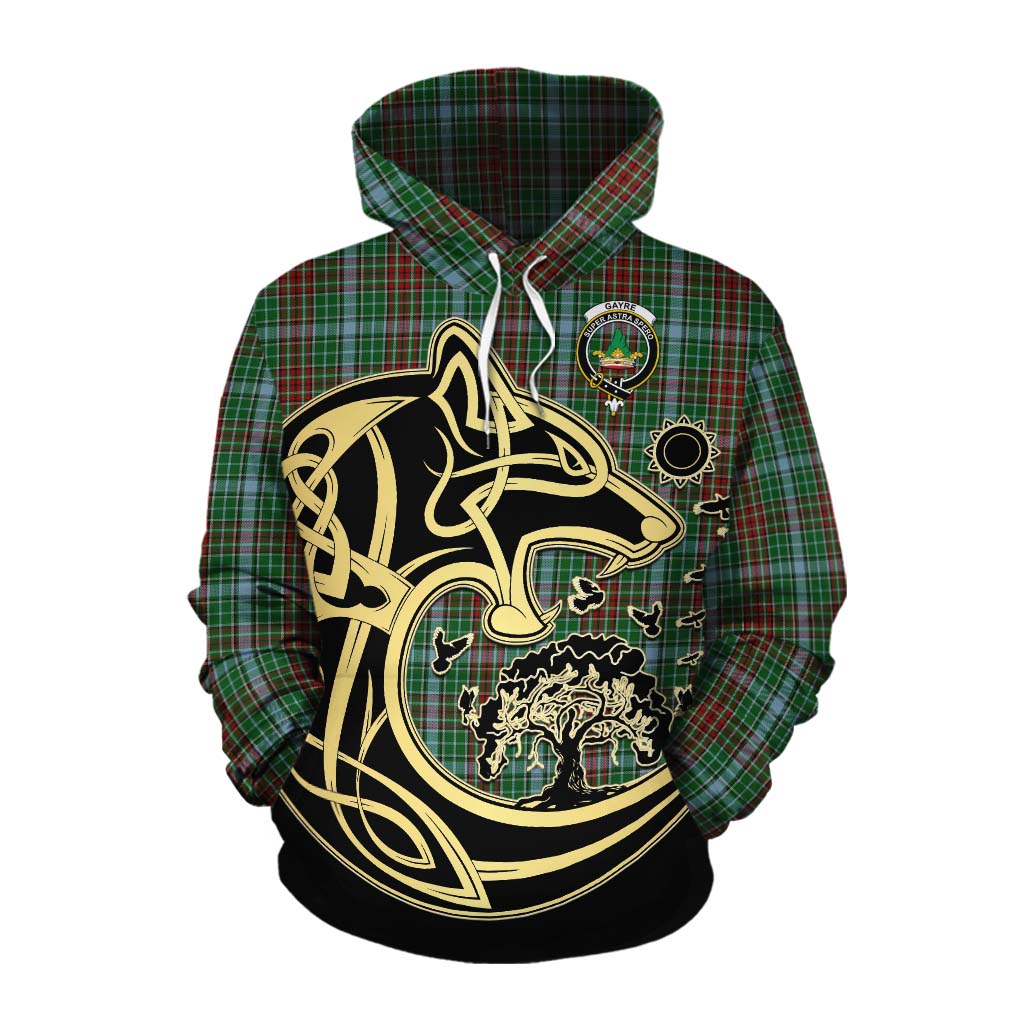 Tartan Vibes Clothing Gayre Tartan Cotton Hoodie with Family Crest Celtic Wolf Style