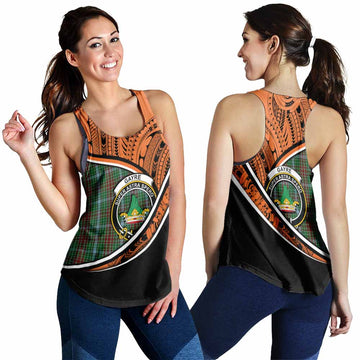 Gayre Crest Tartan Women's Racerback Tanks with Polynesian Vibes Style - Orange Version