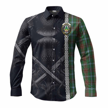 Gayre Tartan Long Sleeve Button Shirt with Family Crest Cross Sword Thistle Celtic Vibes