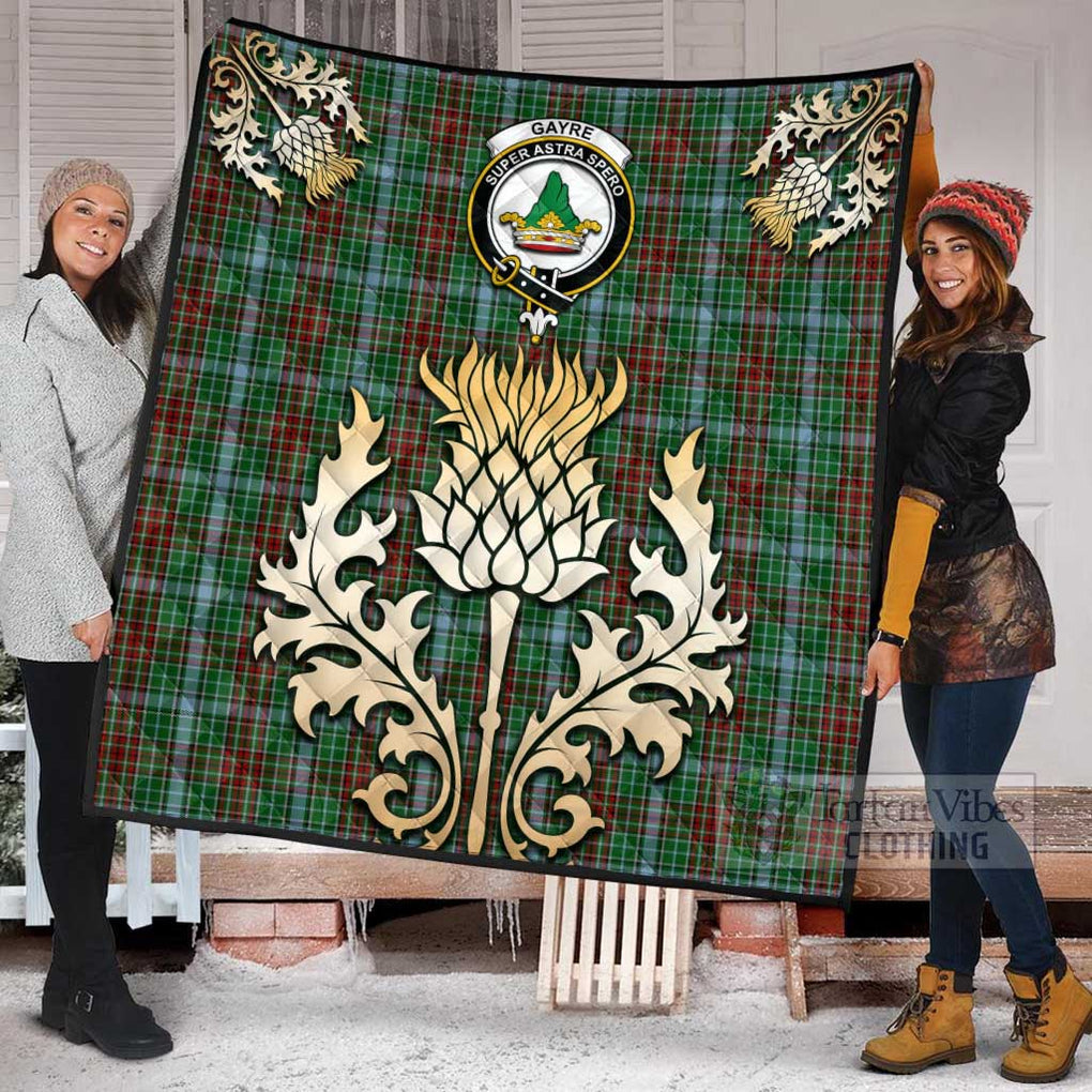 Tartan Vibes Clothing Gayre Tartan Quilt with Family Crest and Golden Thistle Style