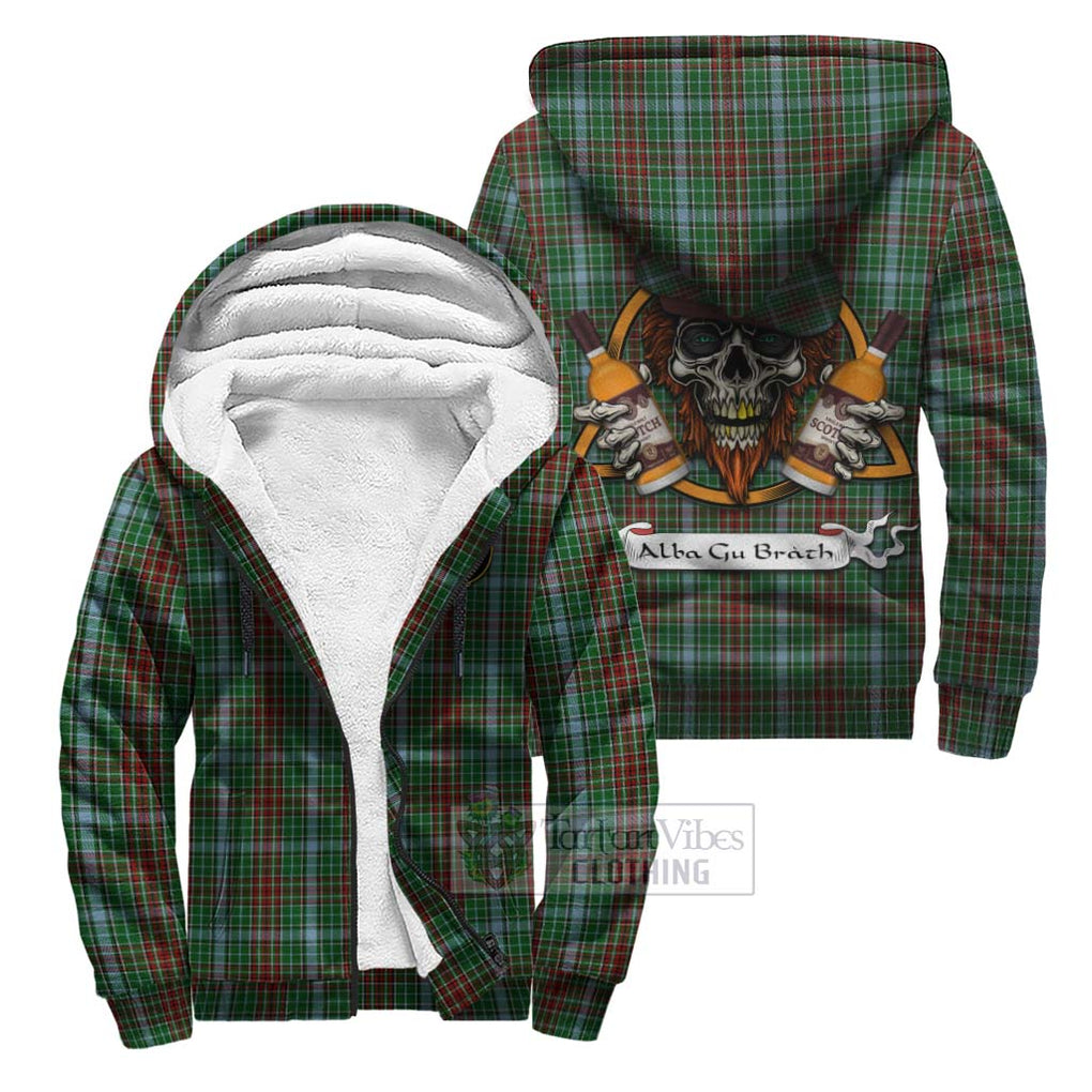 Tartan Vibes Clothing Gayre Tartan Sherpa Hoodie with Family Crest and Bearded Skull Holding Bottles of Whiskey