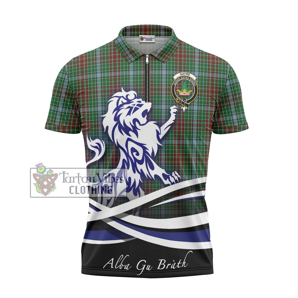 Gayre Tartan Zipper Polo Shirt with Alba Gu Brath Regal Lion Emblem - Tartanvibesclothing Shop