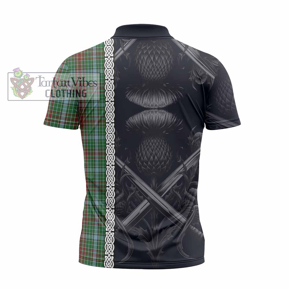 Tartan Vibes Clothing Gayre Tartan Zipper Polo Shirt with Family Crest Cross Sword Thistle Celtic Vibes