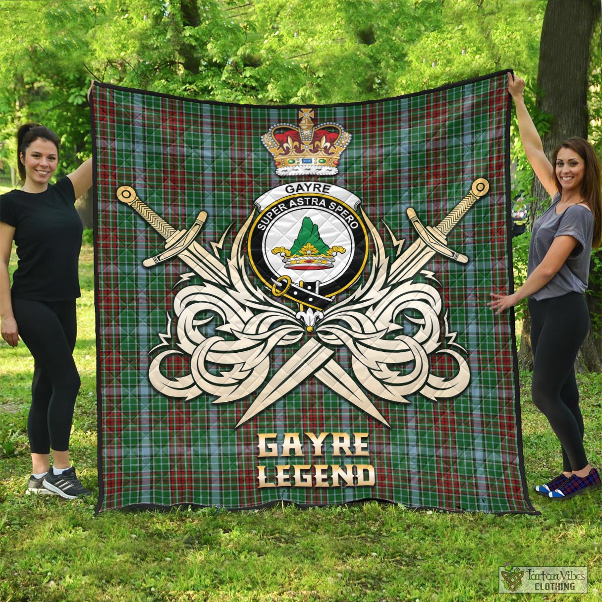 Tartan Vibes Clothing Gayre Tartan Quilt with Clan Crest and the Golden Sword of Courageous Legacy