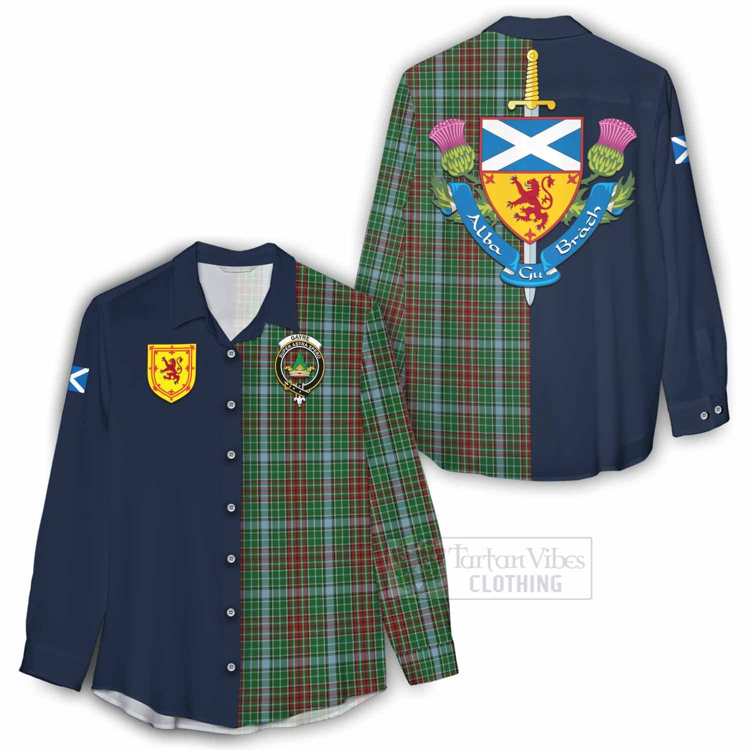 Tartan Vibes Clothing Gayre Tartan Women's Casual Shirt Alba with Scottish Lion Royal Arm Half Style