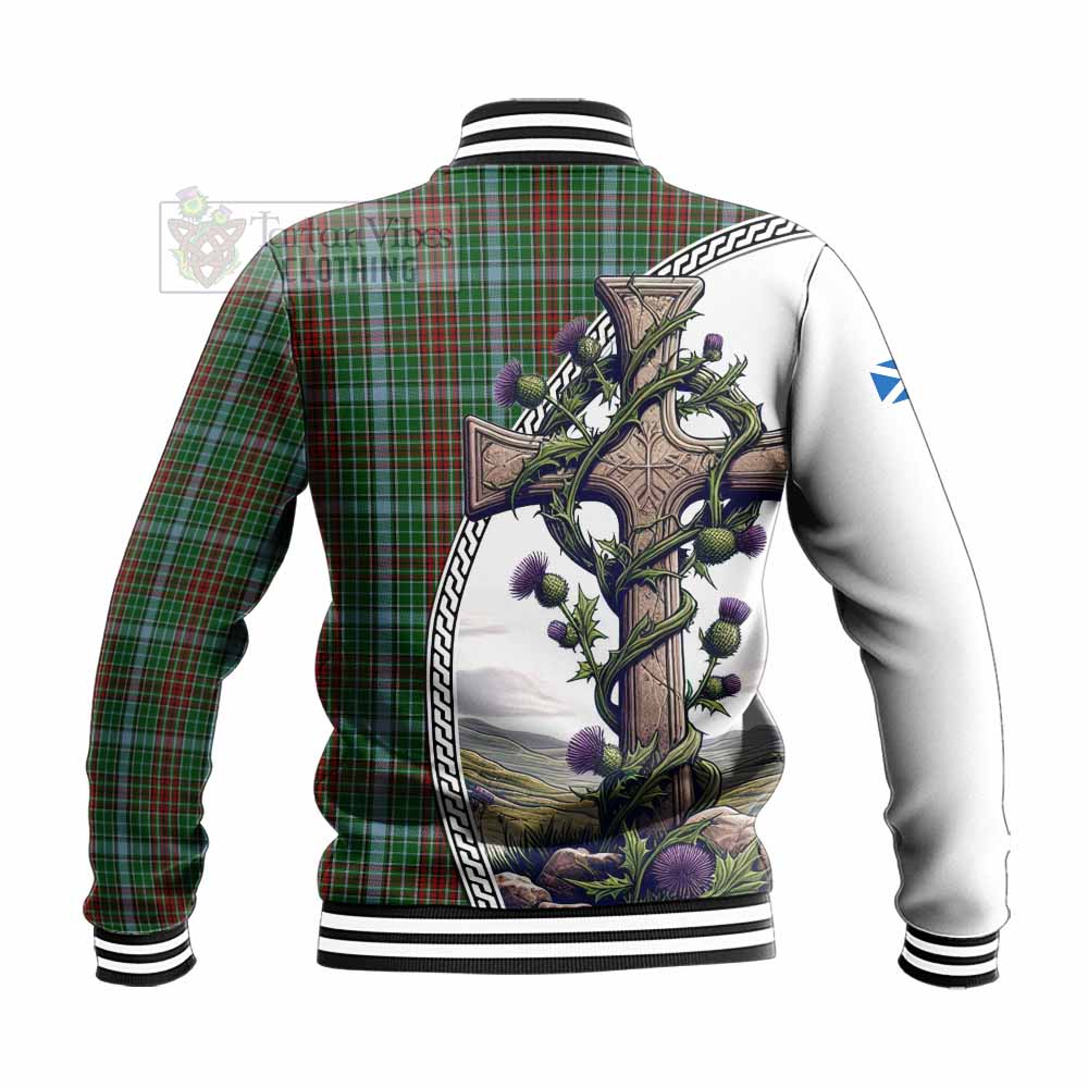 Tartan Vibes Clothing Gayre Tartan Baseball Jacket with Family Crest and St. Andrew's Cross Accented by Thistle Vines