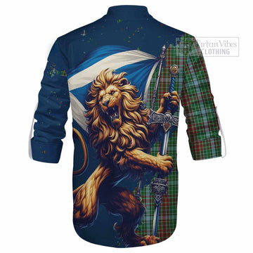 Gayre Tartan Family Crest Ghillie Kilt Shirt with Scottish Majestic Lion