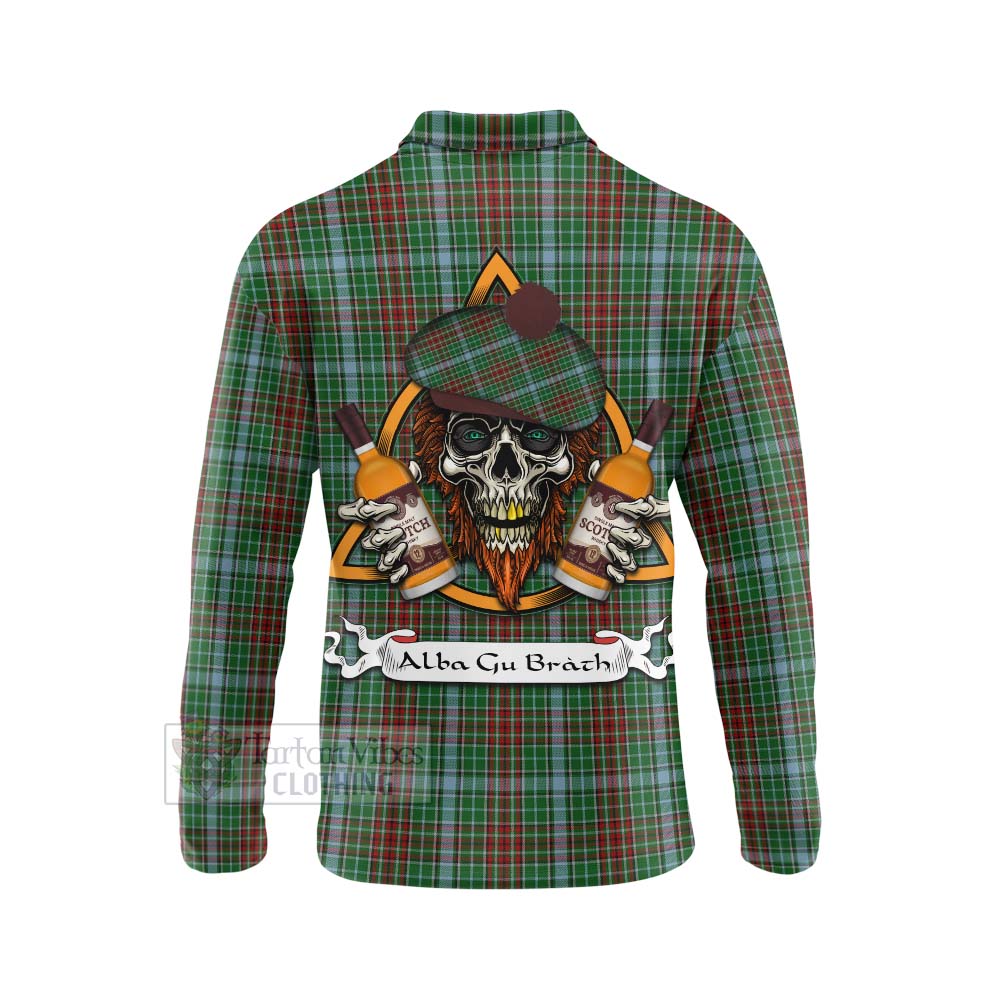 Tartan Vibes Clothing Gayre Tartan Long Sleeve Polo Shirt with Family Crest and Bearded Skull Holding Bottles of Whiskey