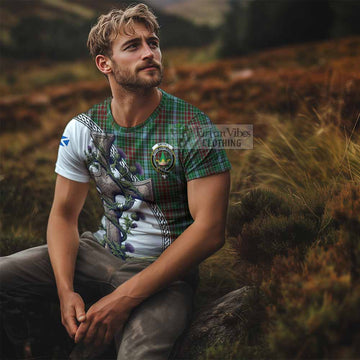 Gayre Tartan T-Shirt with Family Crest and St. Andrew's Cross Accented by Thistle Vines