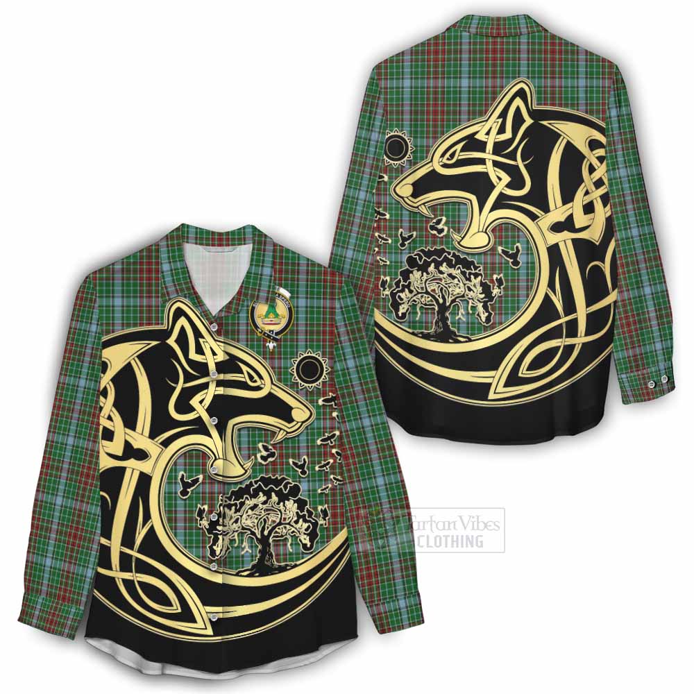 Tartan Vibes Clothing Gayre Tartan Women's Casual Shirt with Family Crest Celtic Wolf Style