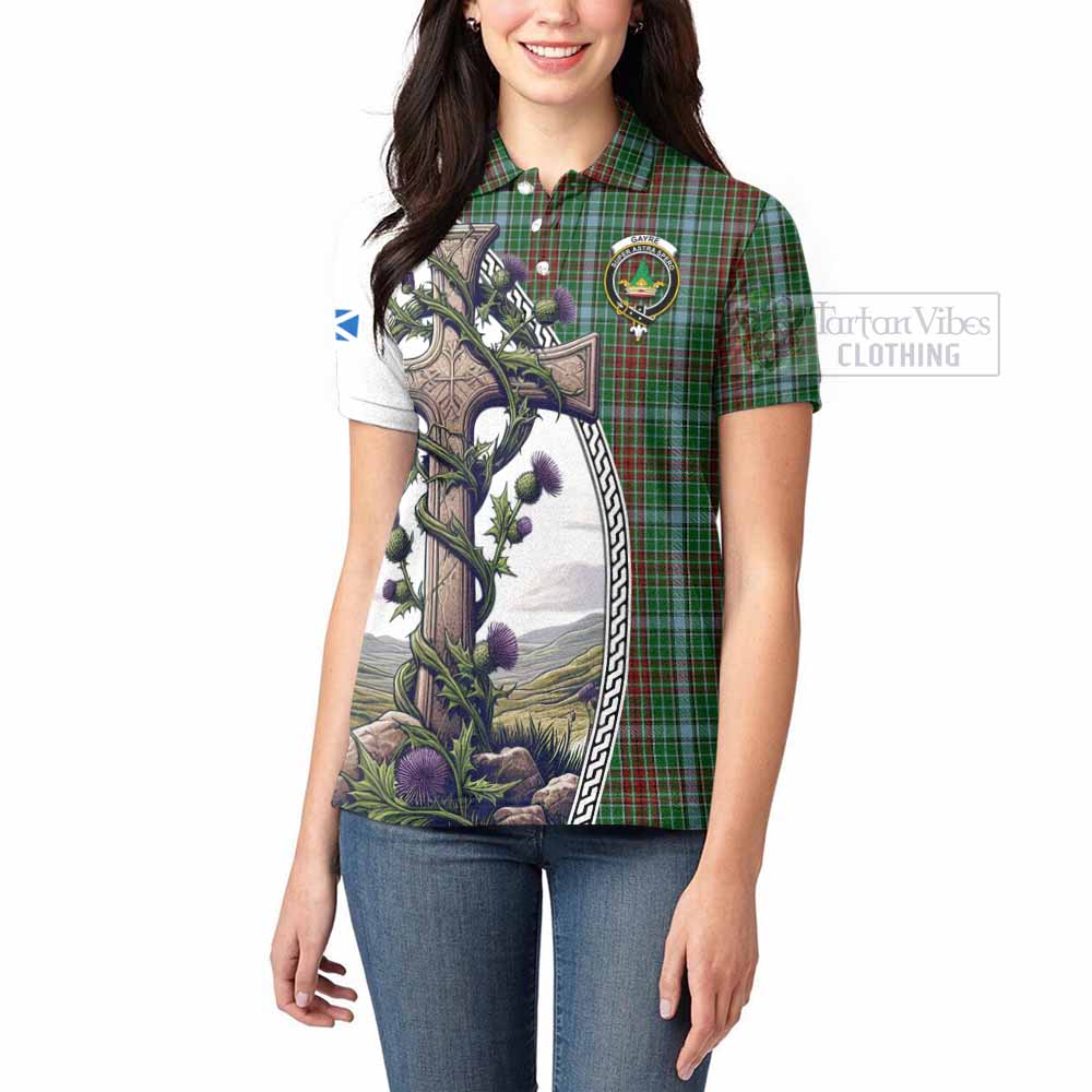 Tartan Vibes Clothing Gayre Tartan Women's Polo Shirt with Family Crest and St. Andrew's Cross Accented by Thistle Vines