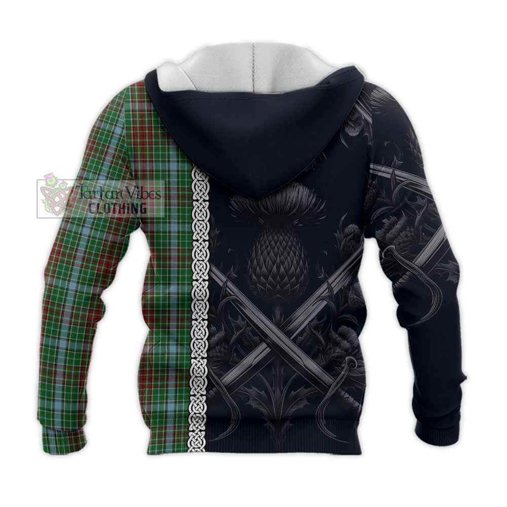 Tartan Vibes Clothing Gayre Tartan Knitted Hoodie with Family Crest Cross Sword Thistle Celtic Vibes