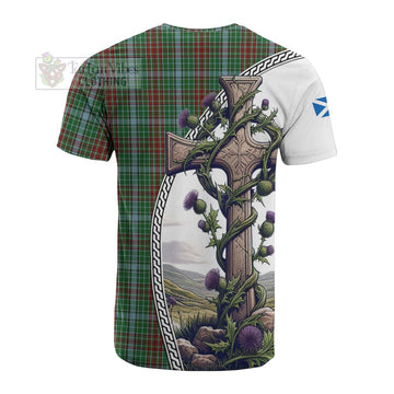 Gayre Tartan Cotton T-shirt with Family Crest and St. Andrew's Cross Accented by Thistle Vines