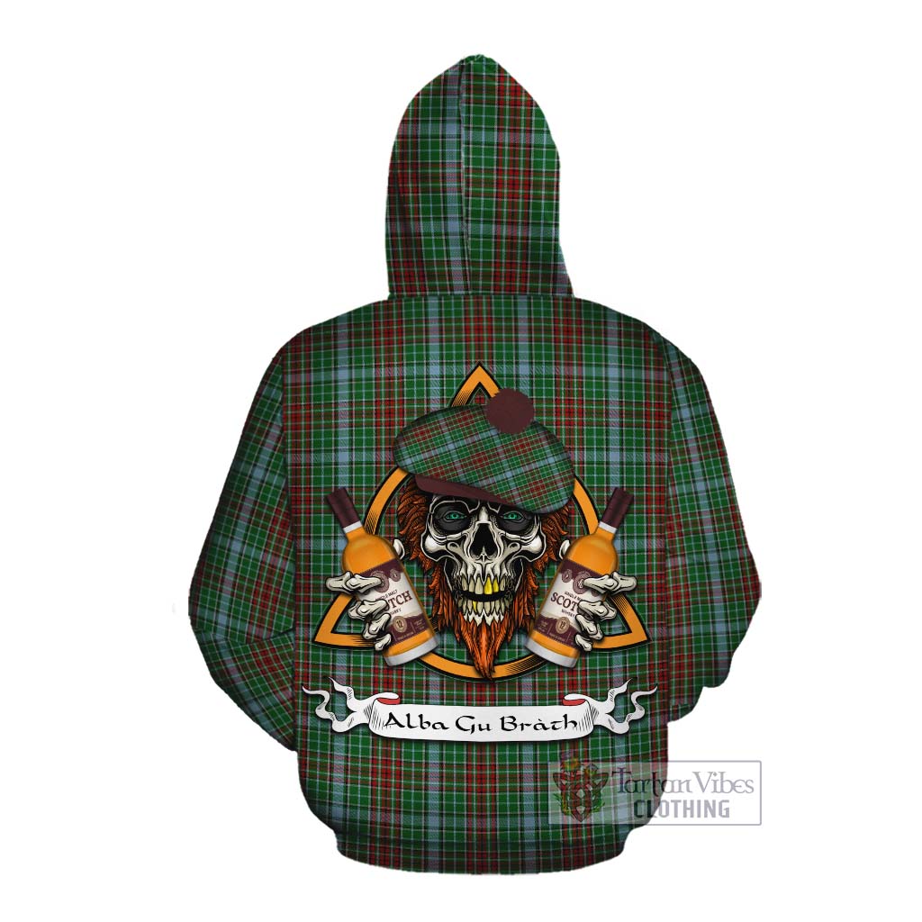 Tartan Vibes Clothing Gayre Tartan Cotton Hoodie with Family Crest and Bearded Skull Holding Bottles of Whiskey