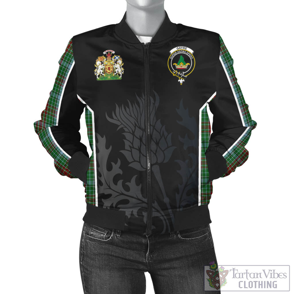 Tartan Vibes Clothing Gayre Tartan Bomber Jacket with Family Crest and Scottish Thistle Vibes Sport Style