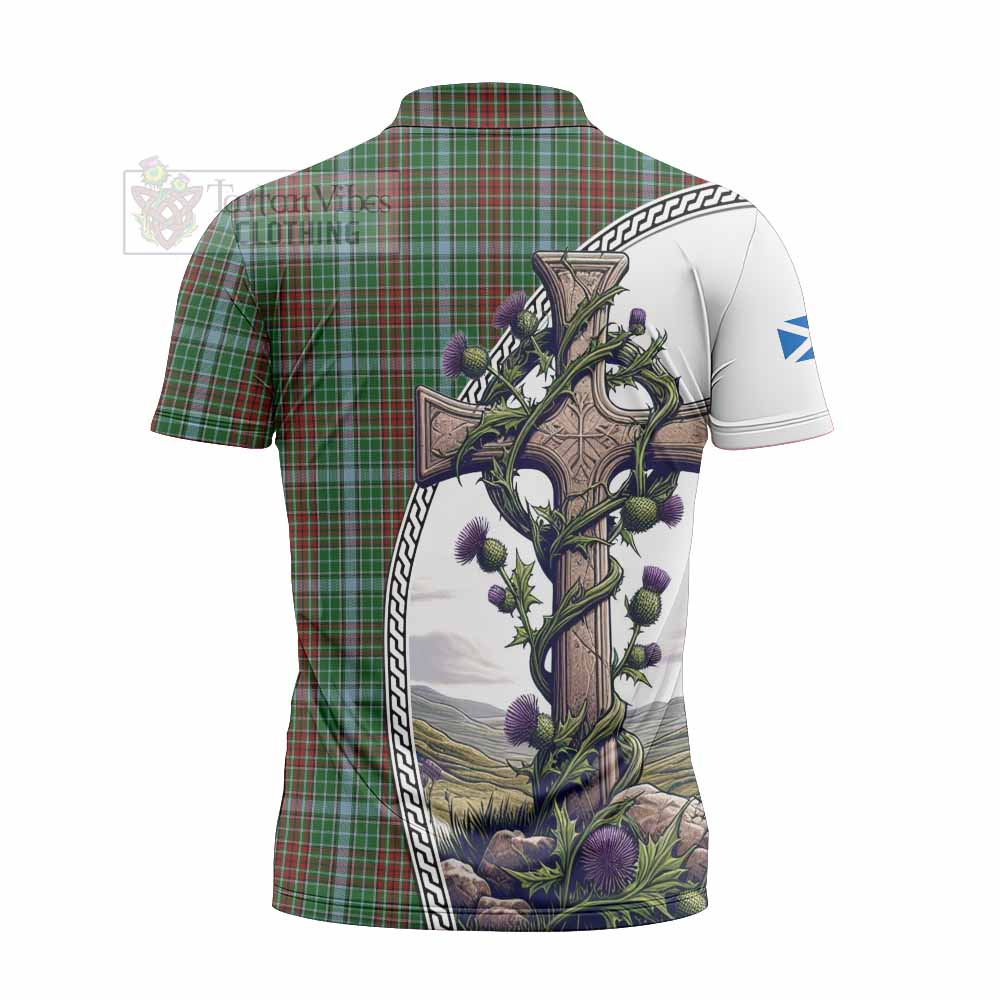 Tartan Vibes Clothing Gayre Tartan Zipper Polo Shirt with Family Crest and St. Andrew's Cross Accented by Thistle Vines