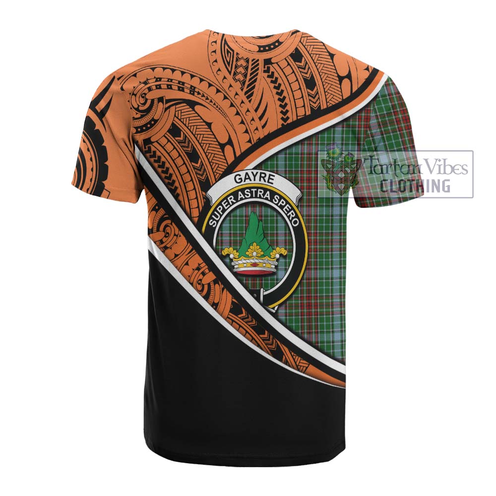 Tartan Vibes Clothing Gayre Crest Tartan Cotton T-shirt with Maori Tattoo Style - Orange Version