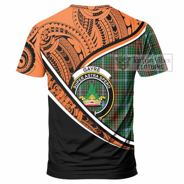 Gayre Crest Tartan T-Shirt with Polynesian Vibes Style - Orange Version