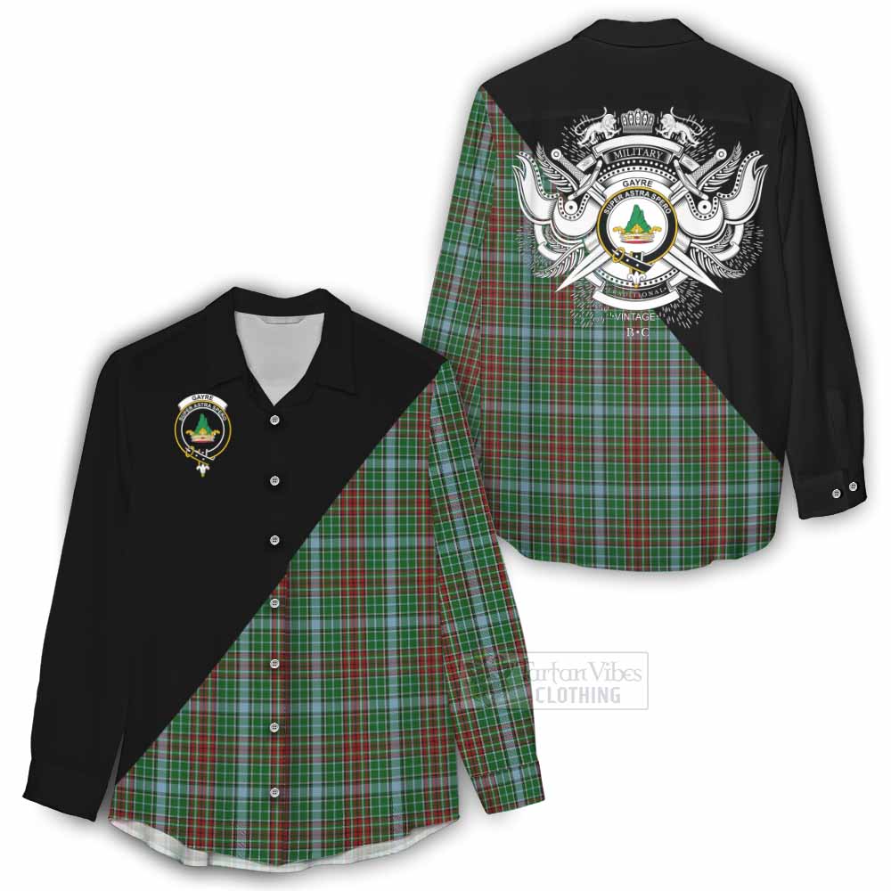 Tartan Vibes Clothing Gayre Tartan Women's Casual Shirt with Family Crest and Military Logo Style