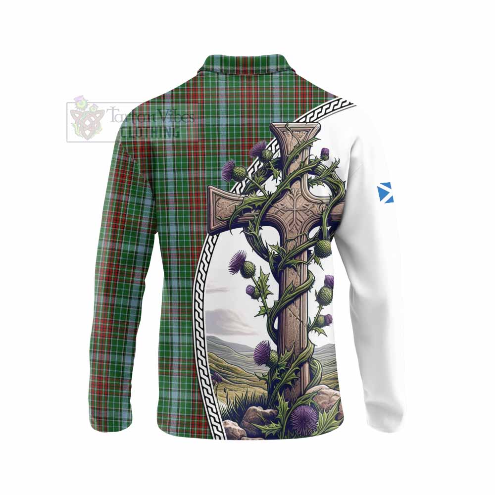 Tartan Vibes Clothing Gayre Tartan Long Sleeve Polo Shirt with Family Crest and St. Andrew's Cross Accented by Thistle Vines