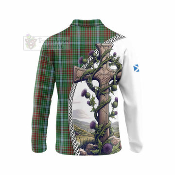 Gayre Tartan Long Sleeve Polo Shirt with Family Crest and St. Andrew's Cross Accented by Thistle Vines