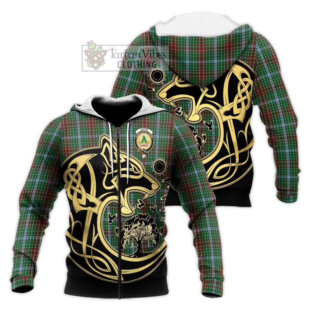Tartan Vibes Clothing Gayre Tartan Knitted Hoodie with Family Crest Celtic Wolf Style