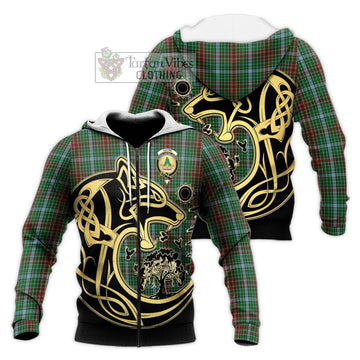 Gayre Tartan Knitted Hoodie with Family Crest Celtic Wolf Style