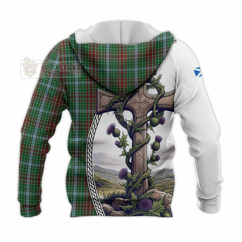 Tartan Vibes Clothing Gayre Tartan Knitted Hoodie with Family Crest and St. Andrew's Cross Accented by Thistle Vines