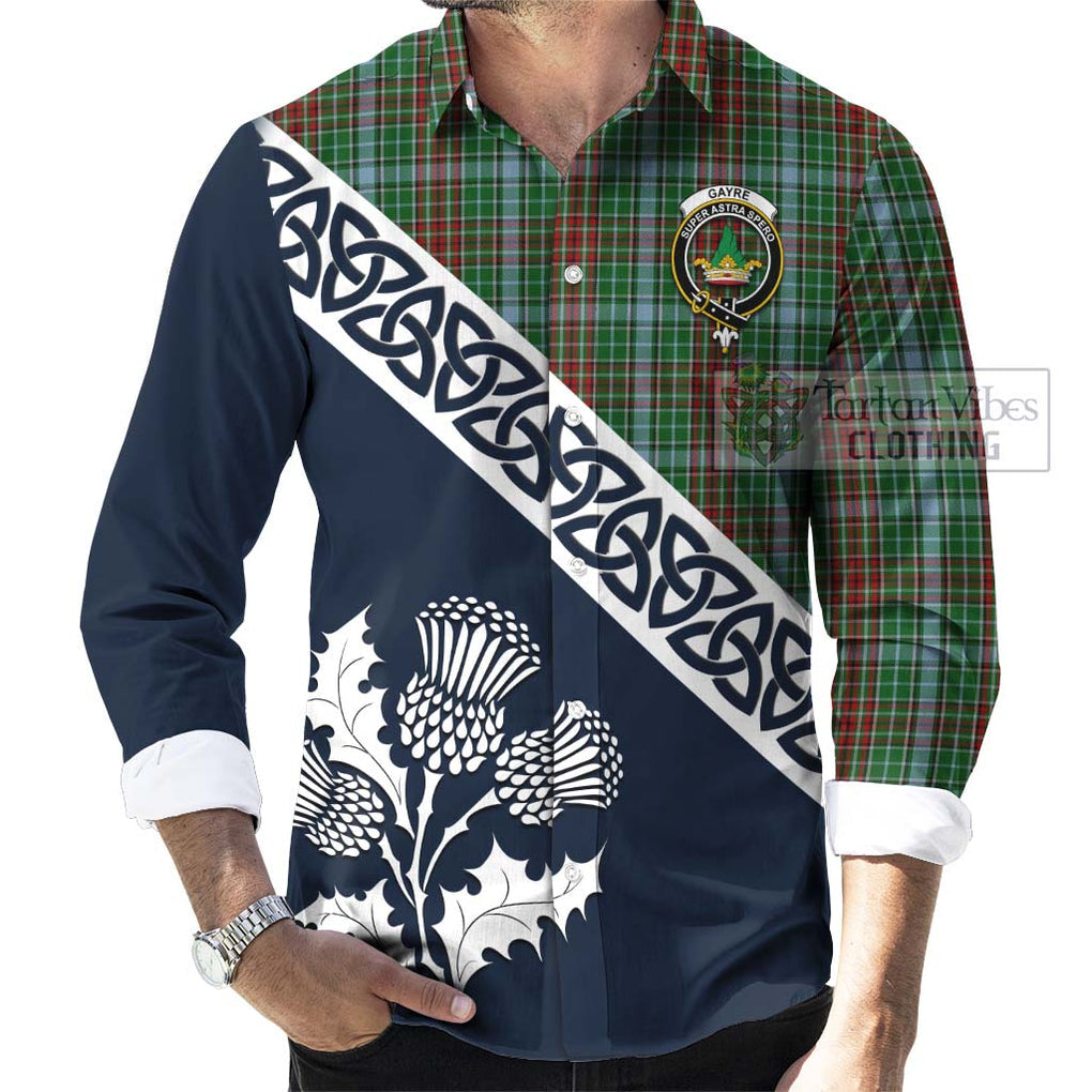 Tartan Vibes Clothing Gayre Tartan Long Sleeve Button Shirt Featuring Thistle and Scotland Map