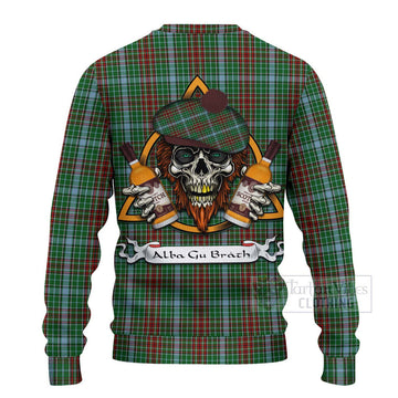 Gayre Tartan Ugly Sweater with Family Crest and Bearded Skull Holding Bottles of Whiskey