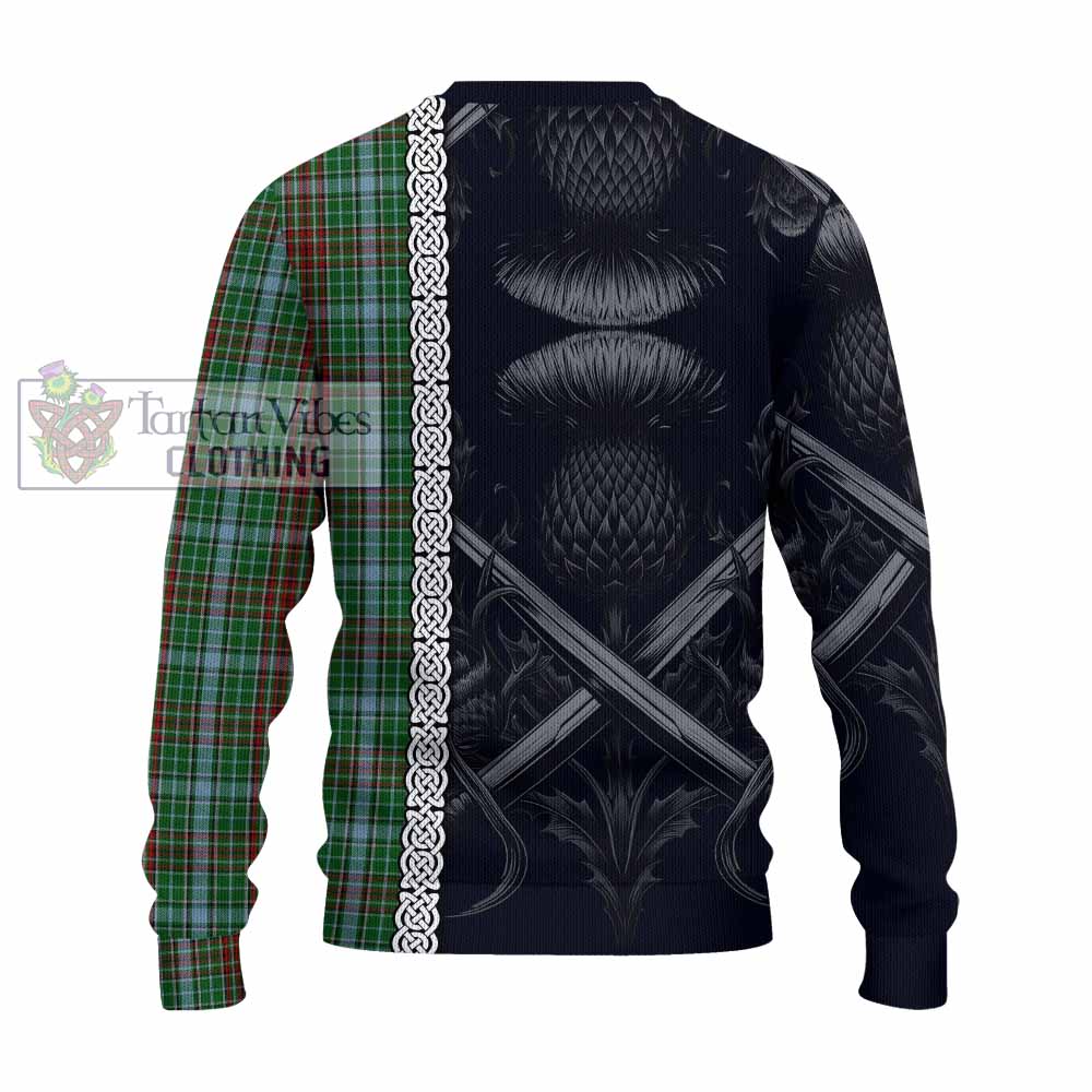 Tartan Vibes Clothing Gayre Tartan Knitted Sweater with Family Crest Cross Sword Thistle Celtic Vibes