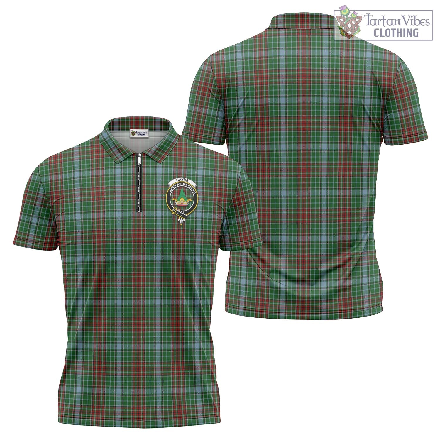 Tartan Vibes Clothing Gayre Tartan Zipper Polo Shirt with Family Crest