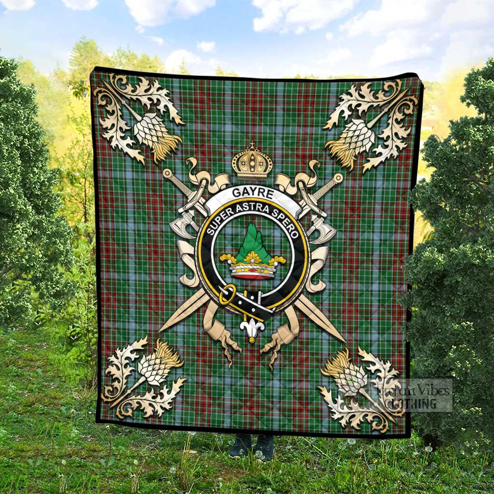 Tartan Vibes Clothing Gayre Tartan Quilt with Family Crest and Scottish Golden Courage Shield