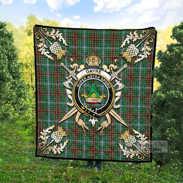 Gayre Tartan Quilt with Family Crest and Scottish Golden Courage Shield