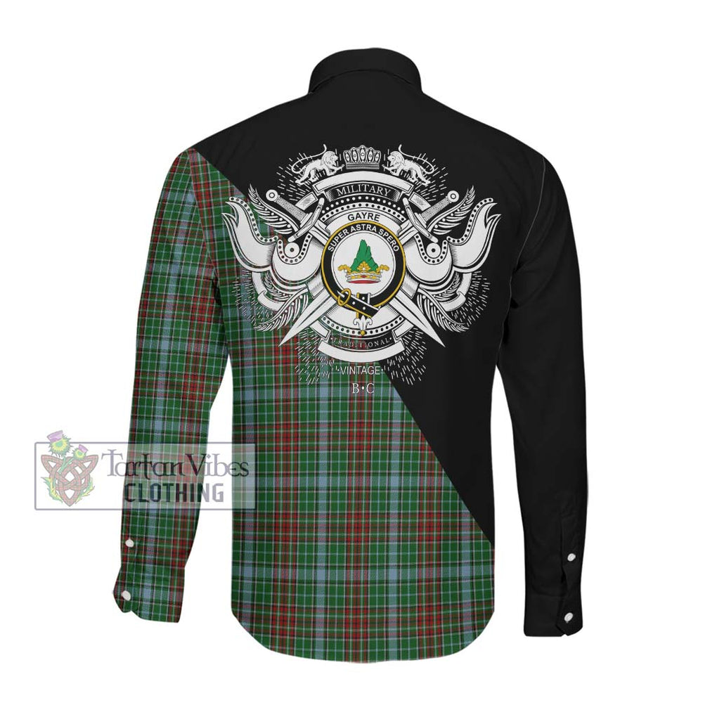 Gayre Tartan Long Sleeve Button Shirt with Family Crest and Military Logo Style Men's Shirt - Tartanvibesclothing Shop