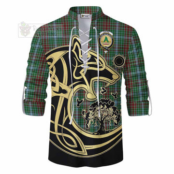 Gayre Tartan Ghillie Kilt Shirt with Family Crest Celtic Wolf Style