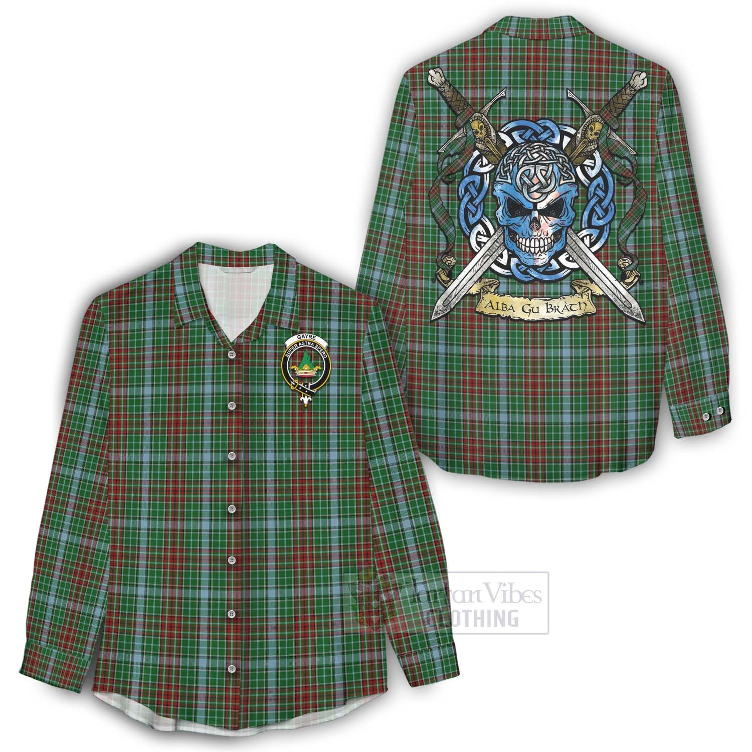 Tartan Vibes Clothing Gayre Tartan Women's Casual Shirt with Family Crest Celtic Skull Style