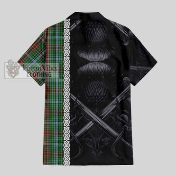 Gayre Tartan Short Sleeve Button Shirt with Family Crest Cross Sword Thistle Celtic Vibes