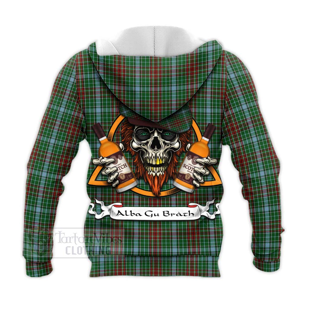 Tartan Vibes Clothing Gayre Tartan Knitted Hoodie with Family Crest and Bearded Skull Holding Bottles of Whiskey